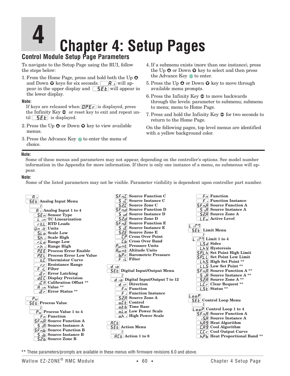 Chapter 4: setup pages, Control module setup page parameters | Watlow EZ-ZONE RMC User Manual | Page 63 / 236