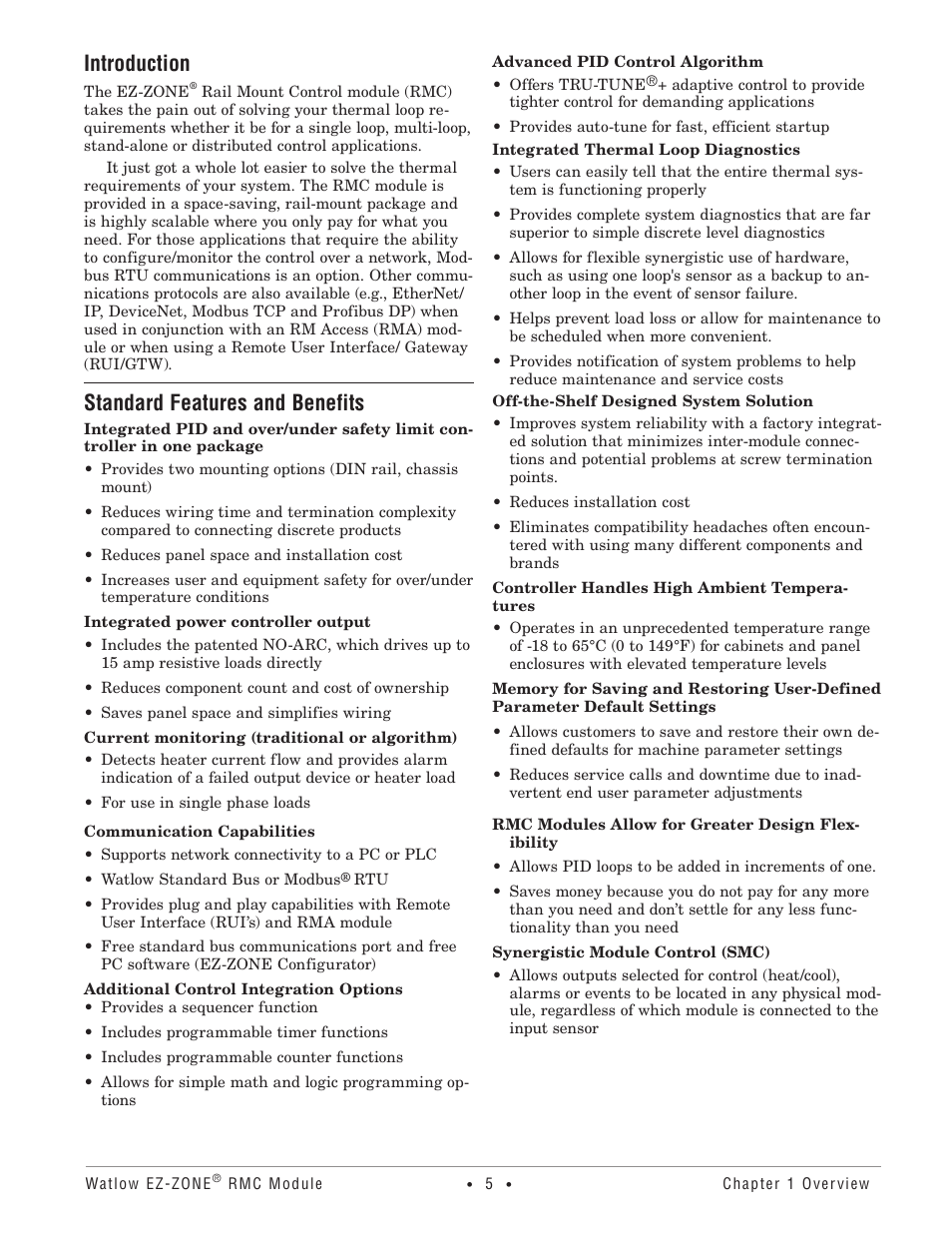Introduction, Standard features and benefits | Watlow EZ-ZONE RMC User Manual | Page 8 / 236