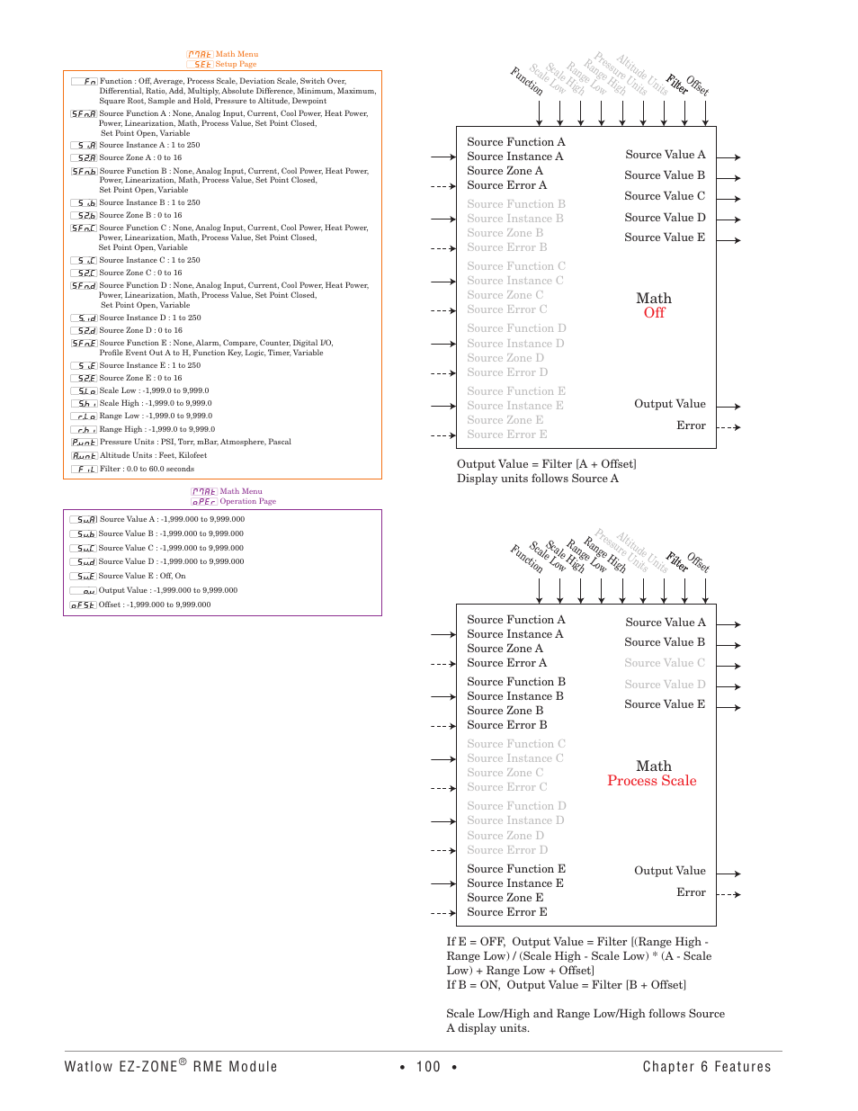 Math off, Math process scale, Watlow ez-zone | Rme module, Chapter 6 features | Watlow EZ-ZONE RME User Manual | Page 103 / 124
