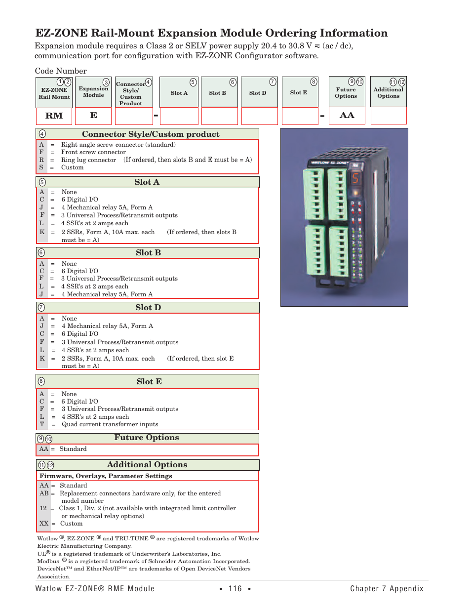 Code number rm e aa | Watlow EZ-ZONE RME User Manual | Page 119 / 124