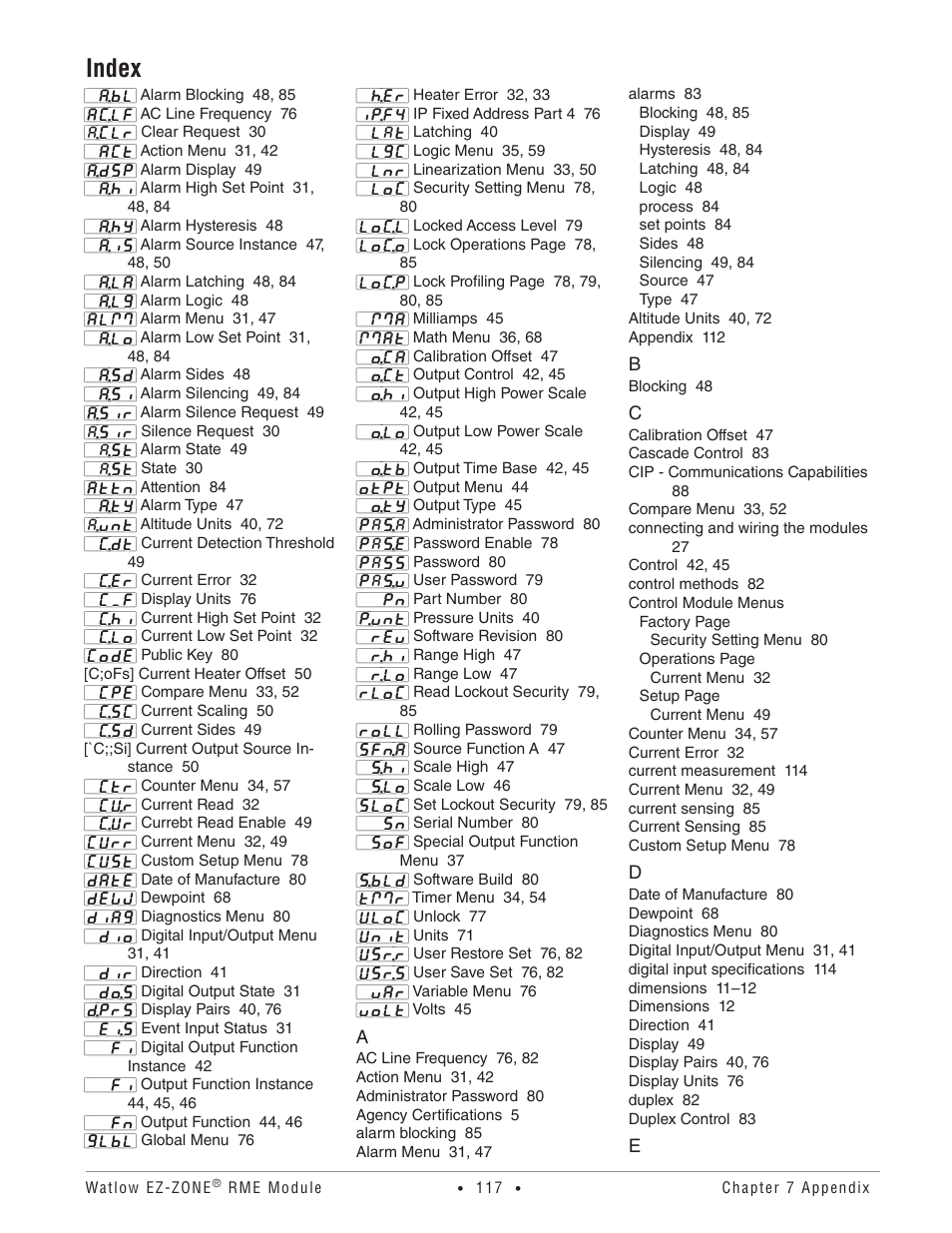 Index | Watlow EZ-ZONE RME User Manual | Page 120 / 124