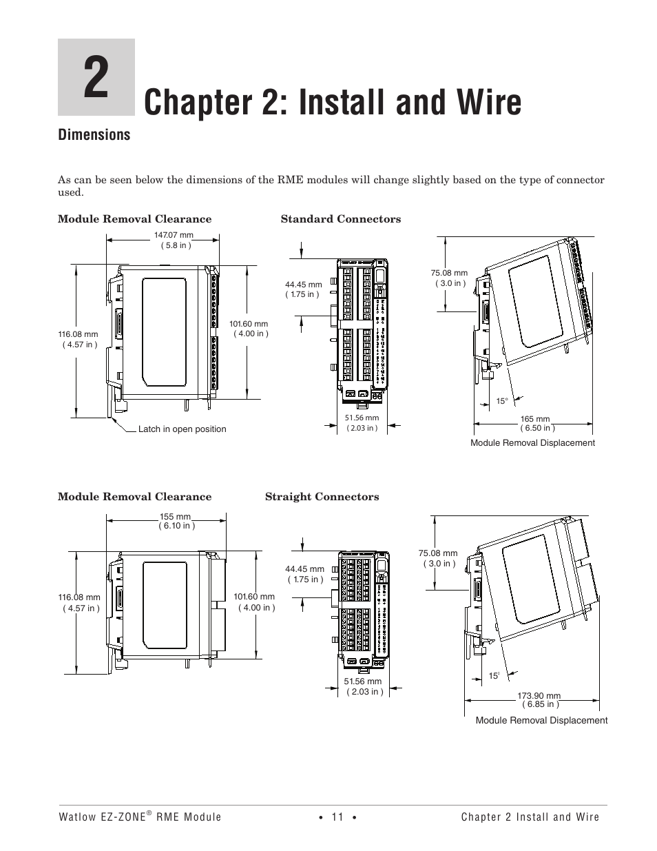 Chapter 2: install and wire, Dimensions | Watlow EZ-ZONE RME User Manual | Page 14 / 124