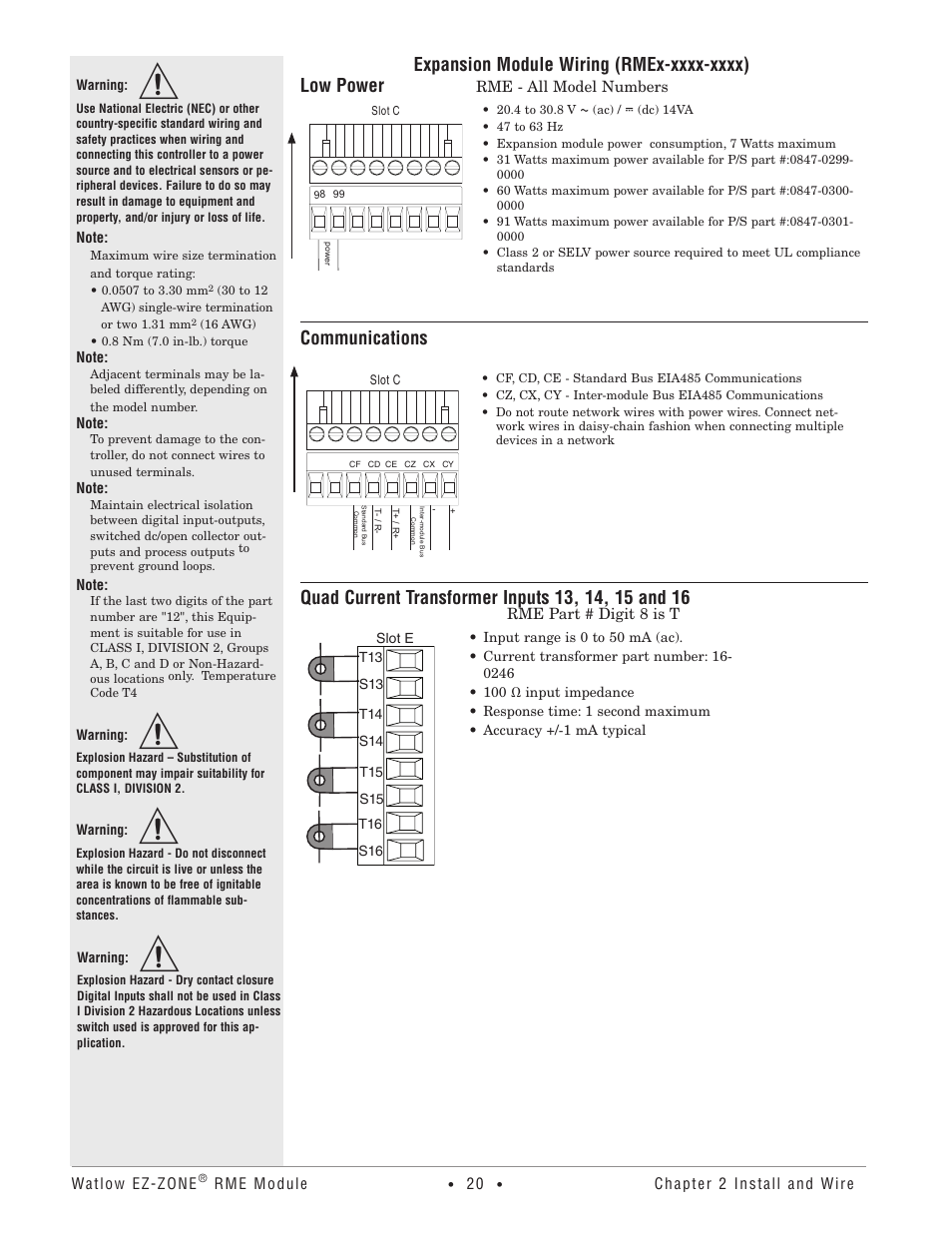 Low power, Communications | Watlow EZ-ZONE RME User Manual | Page 23 / 124