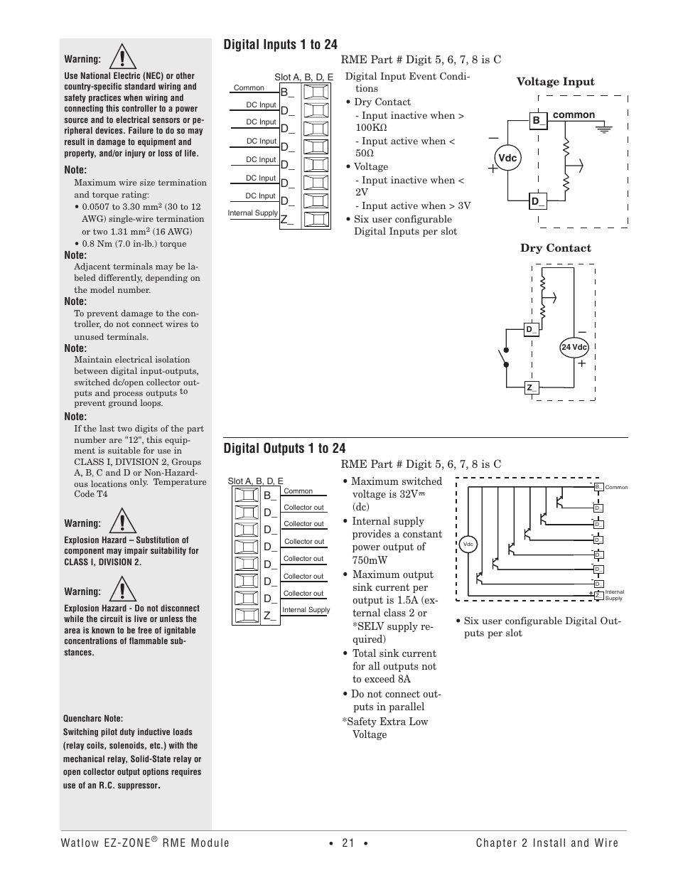 Digital inputs 1 to 24, Digital outputs 1 to 24 | Watlow EZ-ZONE RME User Manual | Page 24 / 124