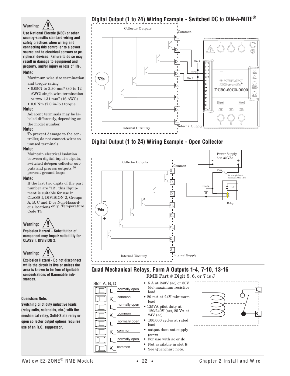 1 to 24), Switched dc to din-a-mite, Digital output | Wiring example, Wiring example - open collector | Watlow EZ-ZONE RME User Manual | Page 25 / 124