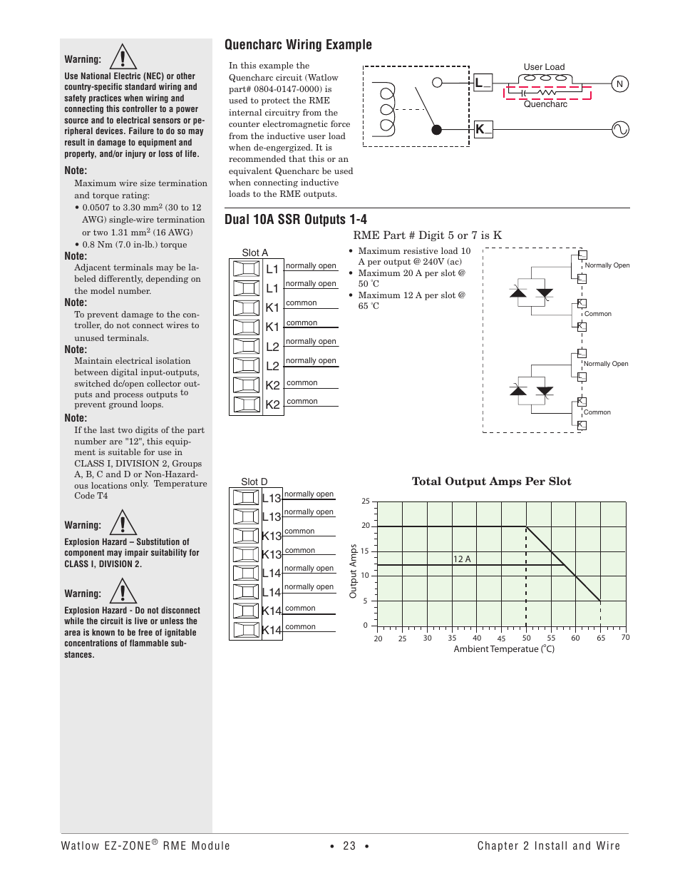 Quencharc wiring example, Dual 10a ssr outputs 1-4, L_ k | Watlow EZ-ZONE RME User Manual | Page 26 / 124