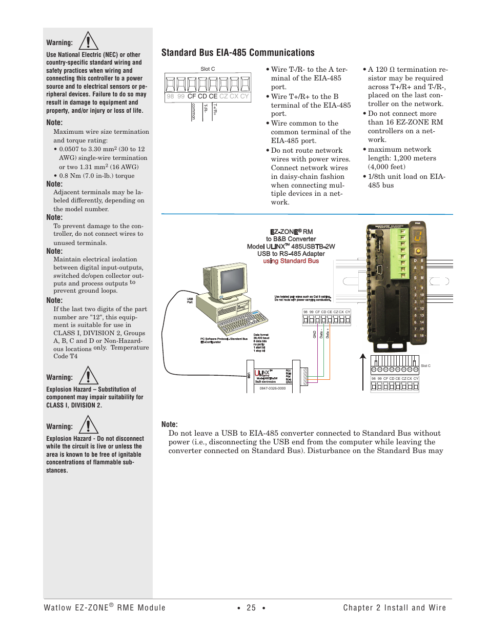 Standard bus eia-485 communications, Watlow ez-zone, Rme module | Chapter 2 install and wire | Watlow EZ-ZONE RME User Manual | Page 28 / 124