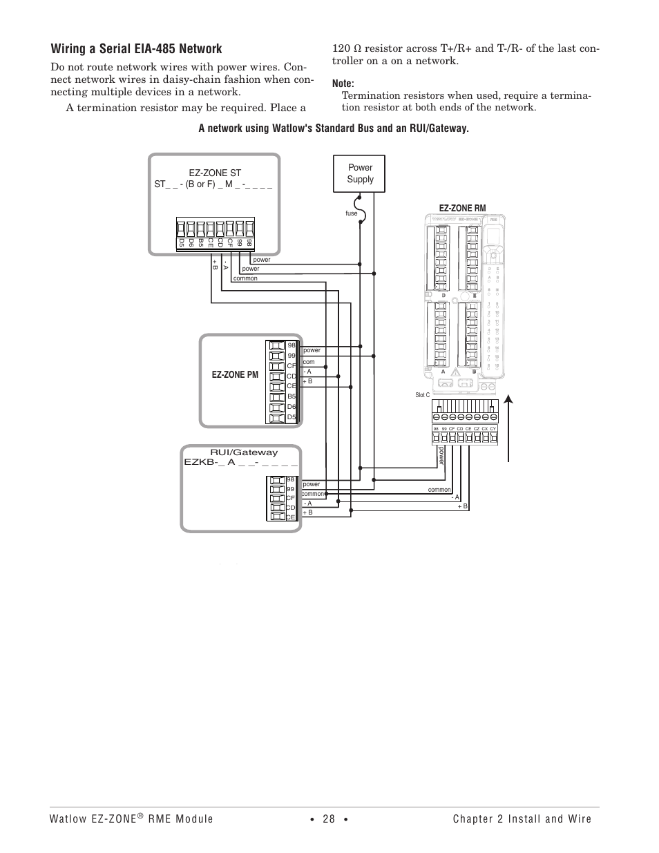 Wiring a serial eia-485 network, Watlow ez-zone, Rme module | Chapter 2 install and wire | Watlow EZ-ZONE RME User Manual | Page 31 / 124
