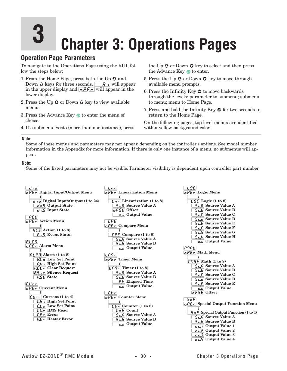 Chapter 3: operations pages, Operation page parameters | Watlow EZ-ZONE RME User Manual | Page 33 / 124