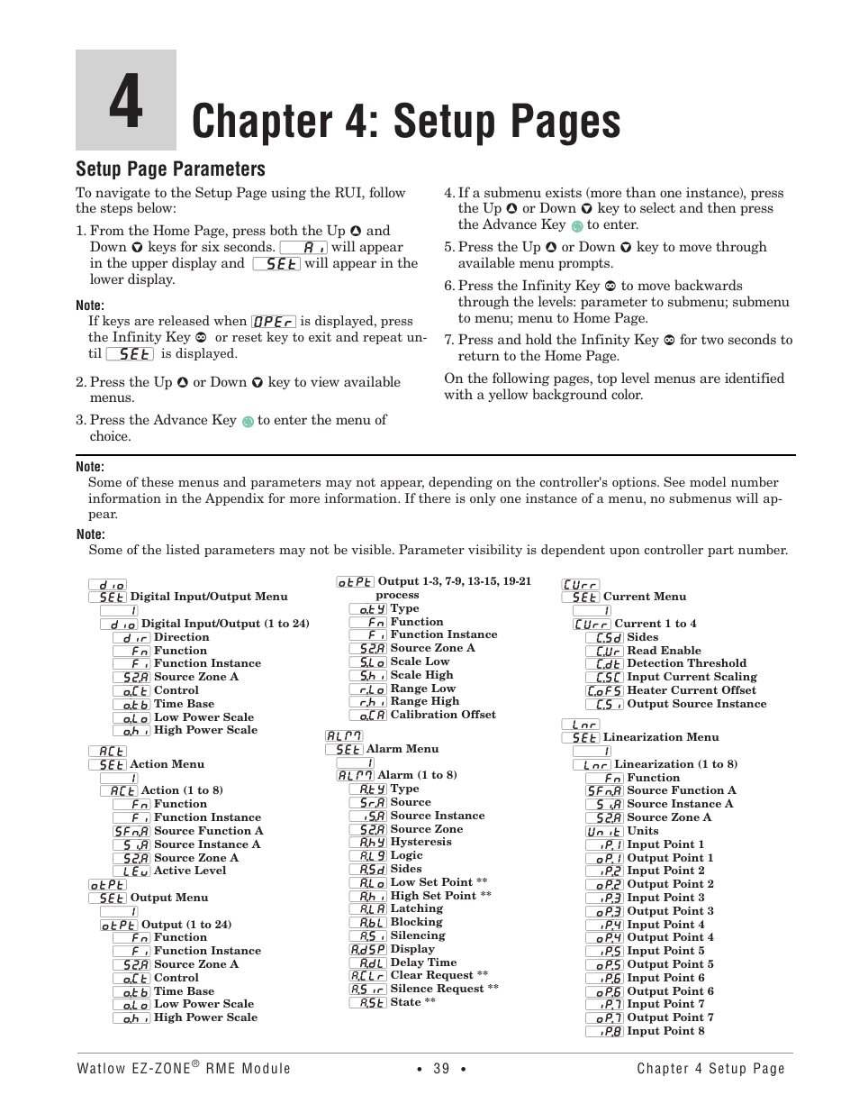 Chapter 4: setup pages, Setup page parameters | Watlow EZ-ZONE RME User Manual | Page 42 / 124