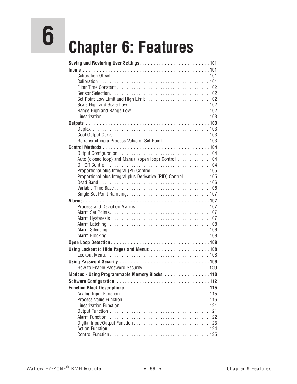 Chapter 6: features | Watlow EZ-ZONE RMH User Manual | Page 102 / 161