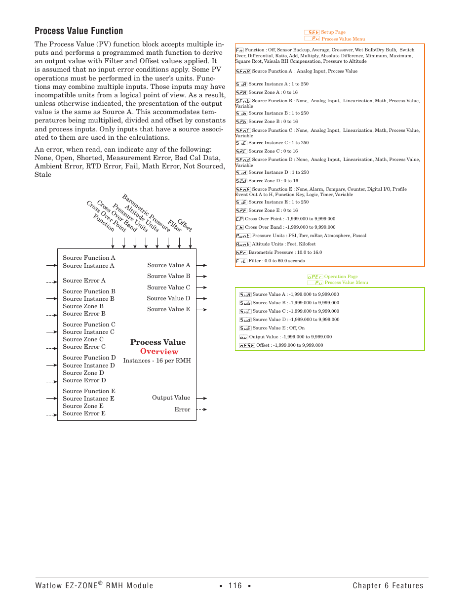 Process value function, Watlow ez-zone, Rmh module | Chapter 6 features, Process value overview | Watlow EZ-ZONE RMH User Manual | Page 119 / 161