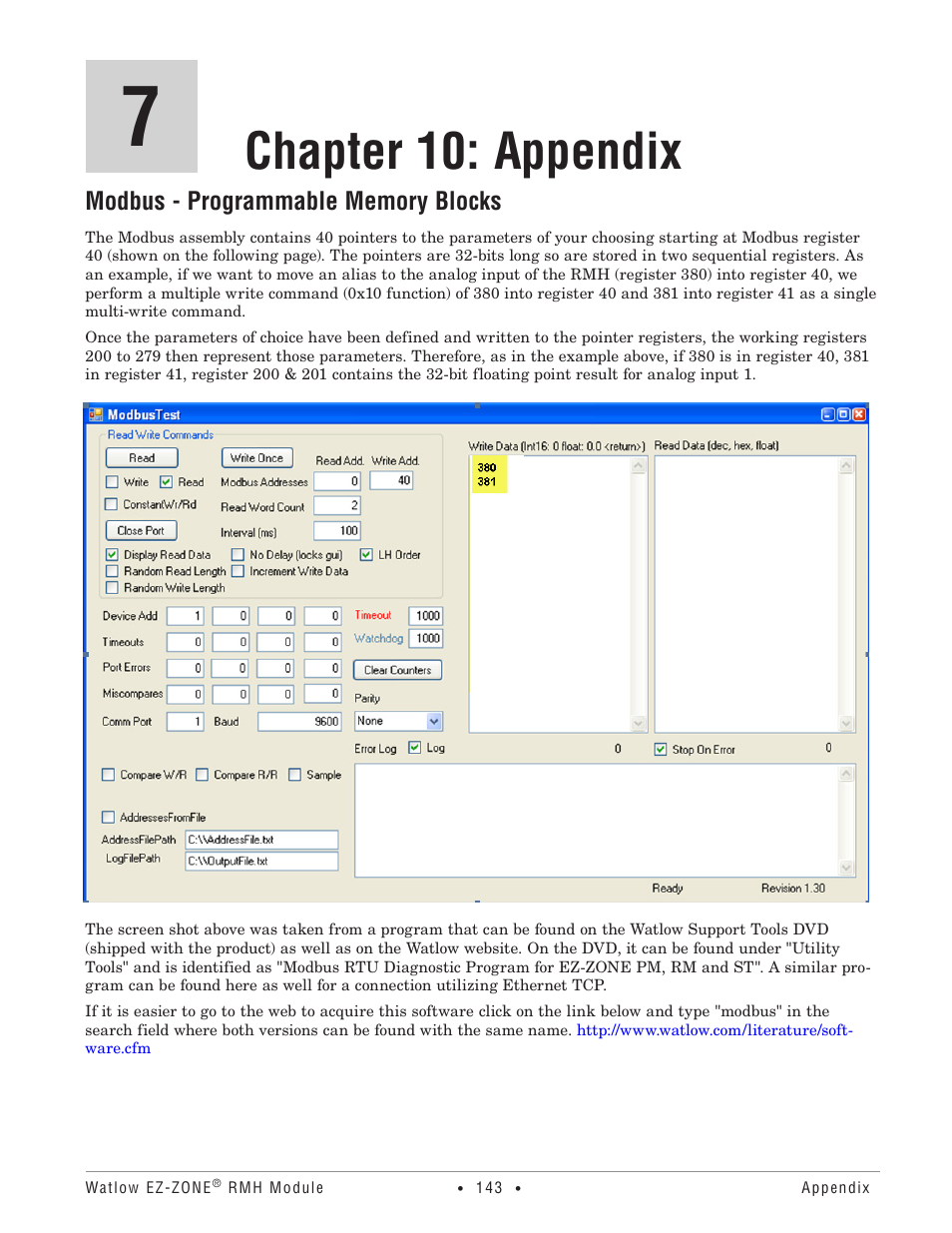Chapter 10: appendix, Modbus - programmable memory blocks | Watlow EZ-ZONE RMH User Manual | Page 146 / 161