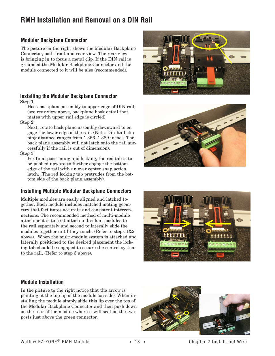 Rmh installation and removal on a din rail | Watlow EZ-ZONE RMH User Manual | Page 21 / 161