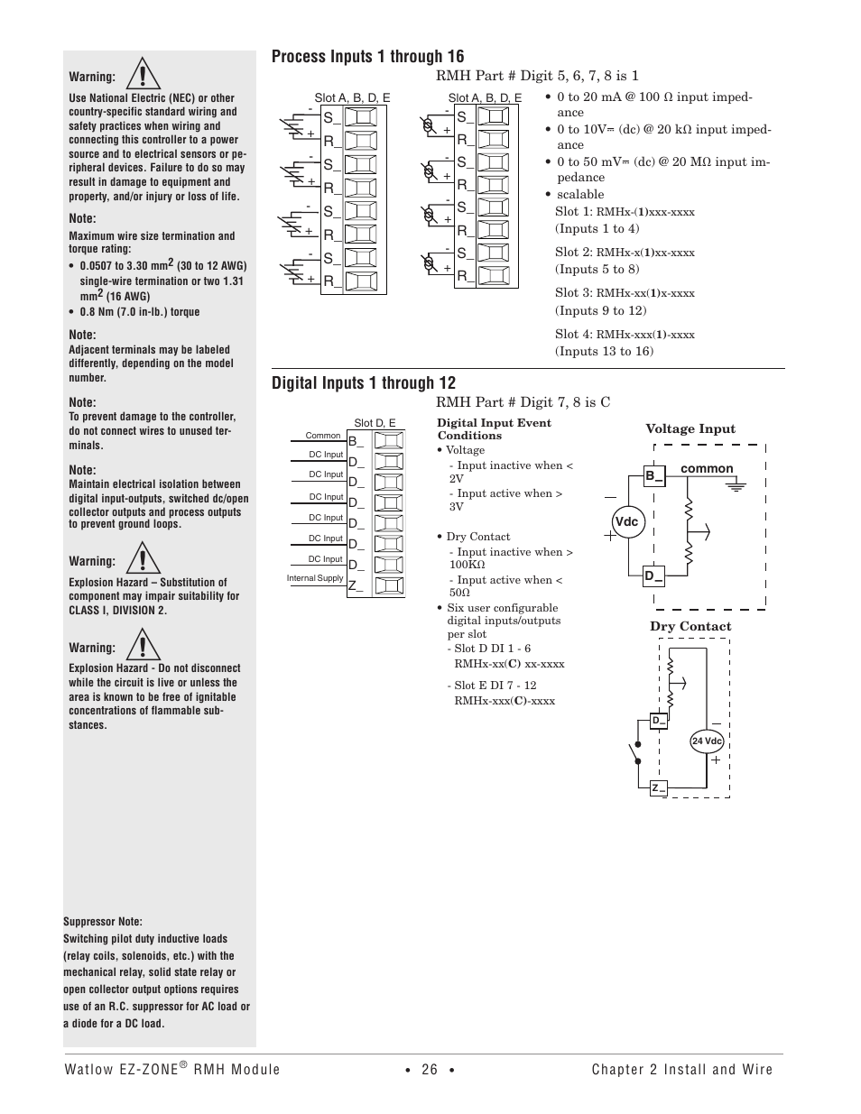 Process inputs 1 through 16, Digital inputs 1 through 12 | Watlow EZ-ZONE RMH User Manual | Page 29 / 161