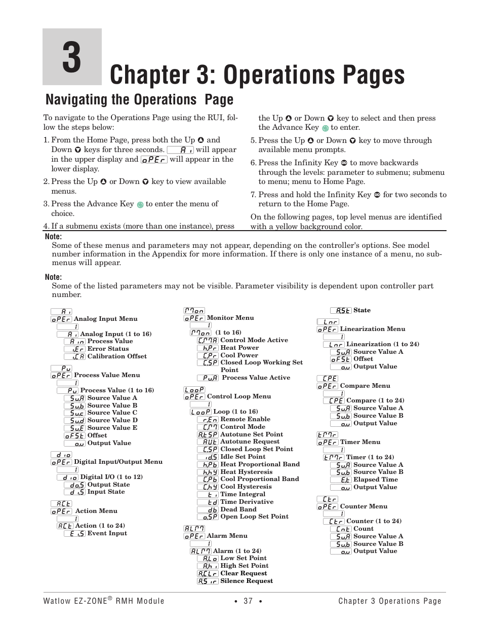 Chapter 3: operations pages, Navigating the operations page | Watlow EZ-ZONE RMH User Manual | Page 40 / 161