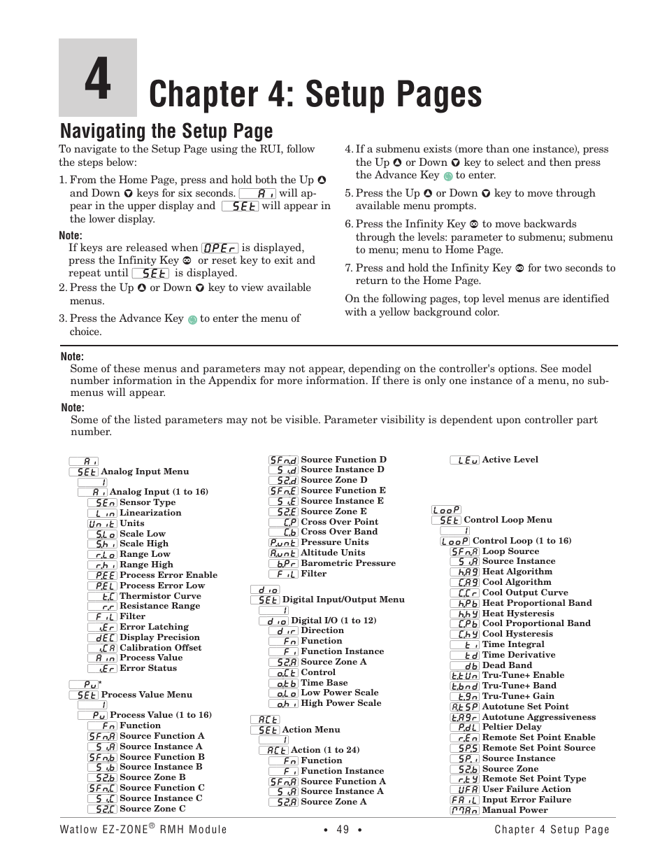 Chapter 4: setup pages, Navigating the setup page | Watlow EZ-ZONE RMH User Manual | Page 52 / 161