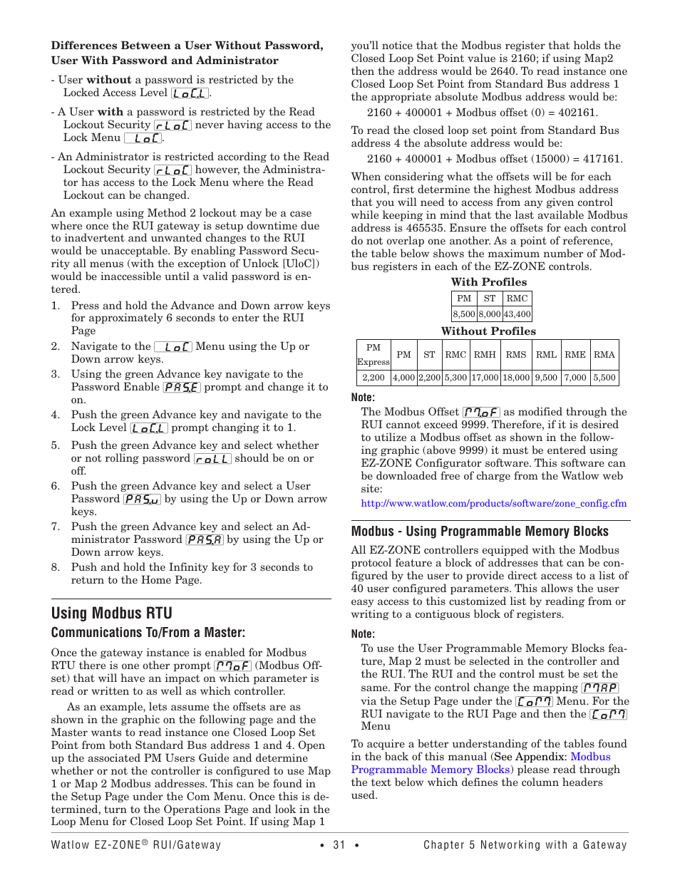 Using modbus rtu | Watlow EZ-ZONE RUI/Gateway User Manual | Page 34 / 62