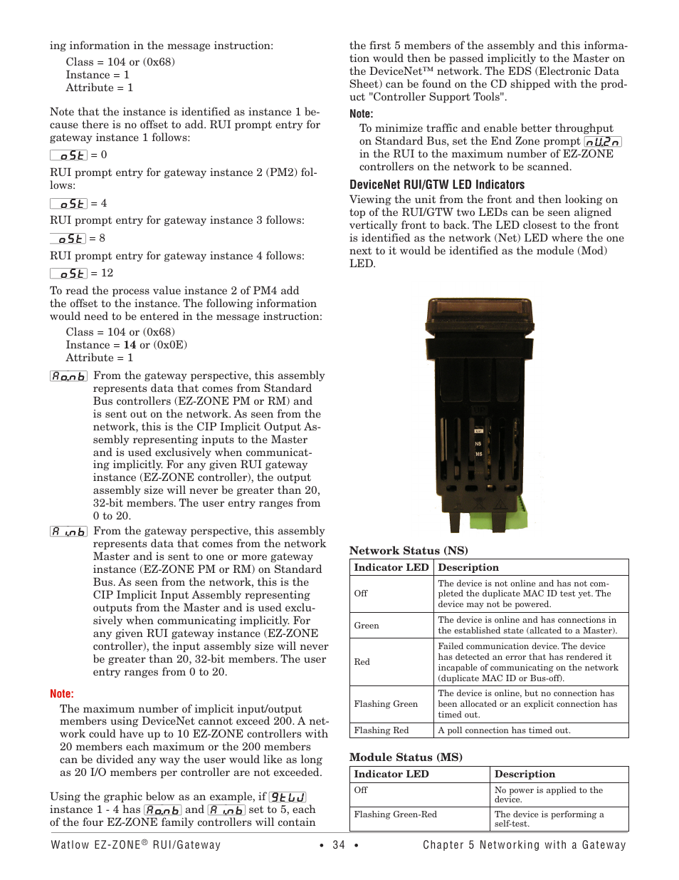 Devicenet rui/gtw led indicators | Watlow EZ-ZONE RUI/Gateway User Manual | Page 37 / 62