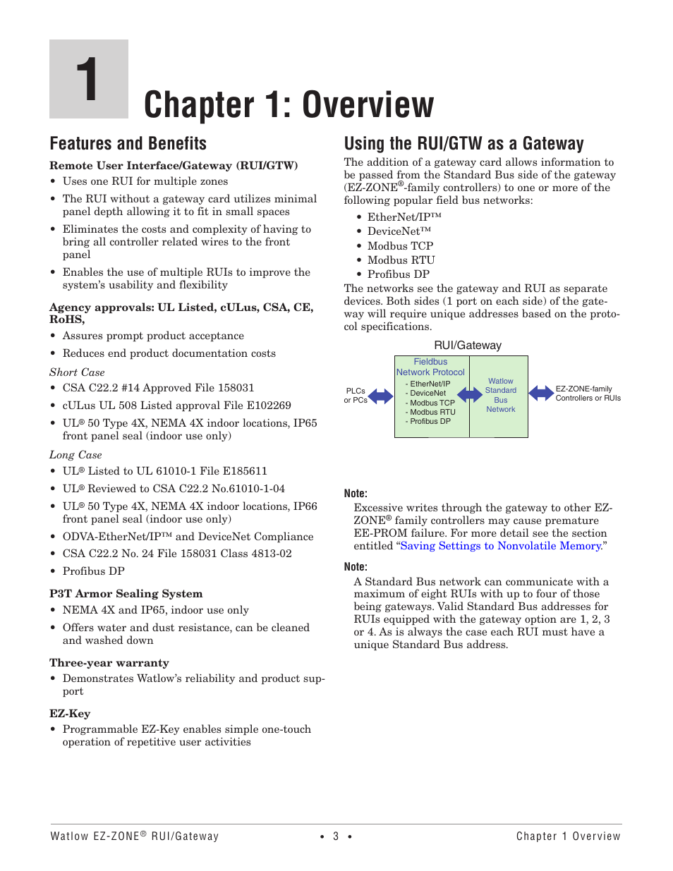 Chapter 1: overview, Features and benefits, Using the rui/gtw as a gateway | Watlow EZ-ZONE RUI/Gateway User Manual | Page 6 / 62