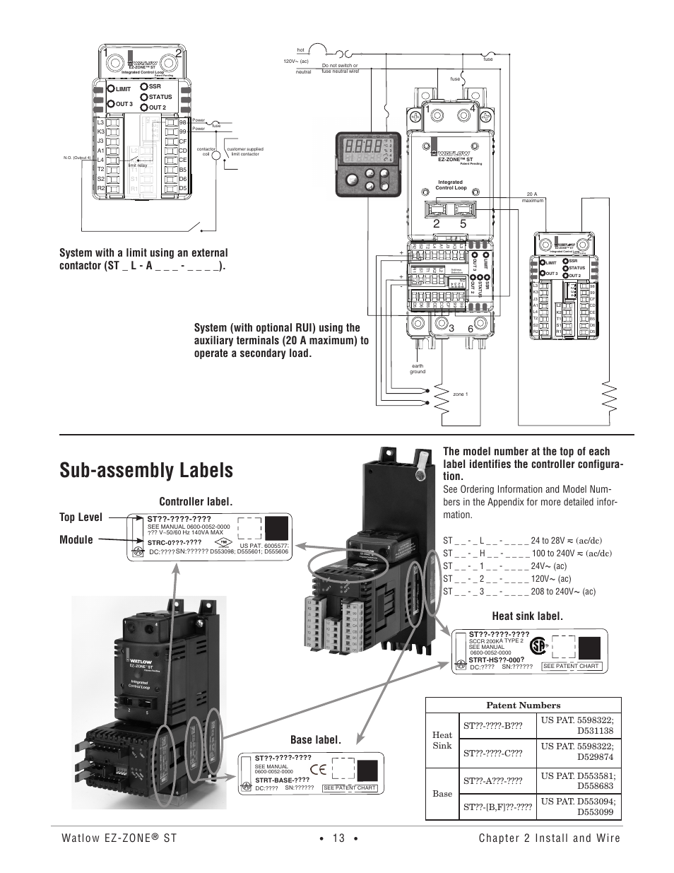 Sub-assembly labels, Watlow ez-zone, Chapter 2 install and wire | Top level module | Watlow EZ-ZONE ST User Manual | Page 15 / 97