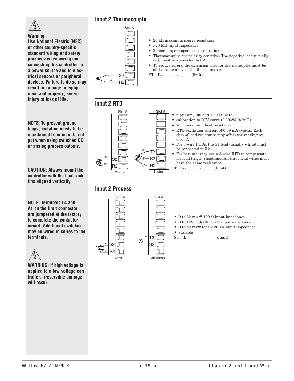 Input 2 thermocouple, Input 2 rtd, Input 2 process | Watlow EZ-ZONE ST User Manual | Page 21 / 97