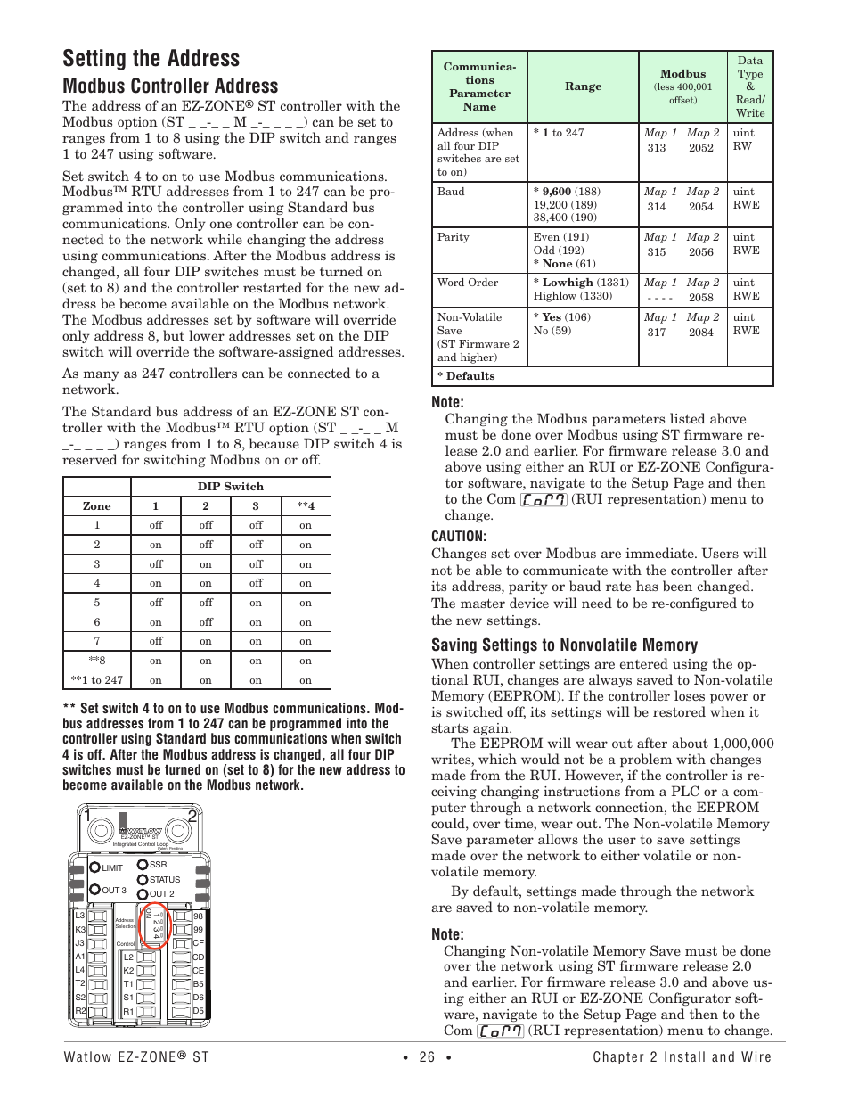 Setting the address, Modbus controller address | Watlow EZ-ZONE ST User Manual | Page 28 / 97