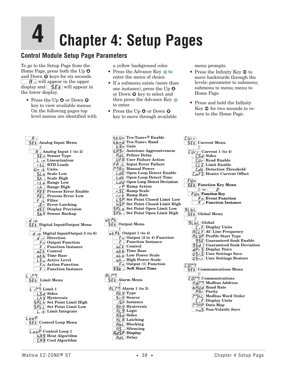 Chapter 4: setup pages, Control module setup page parameters | Watlow EZ-ZONE ST User Manual | Page 41 / 97