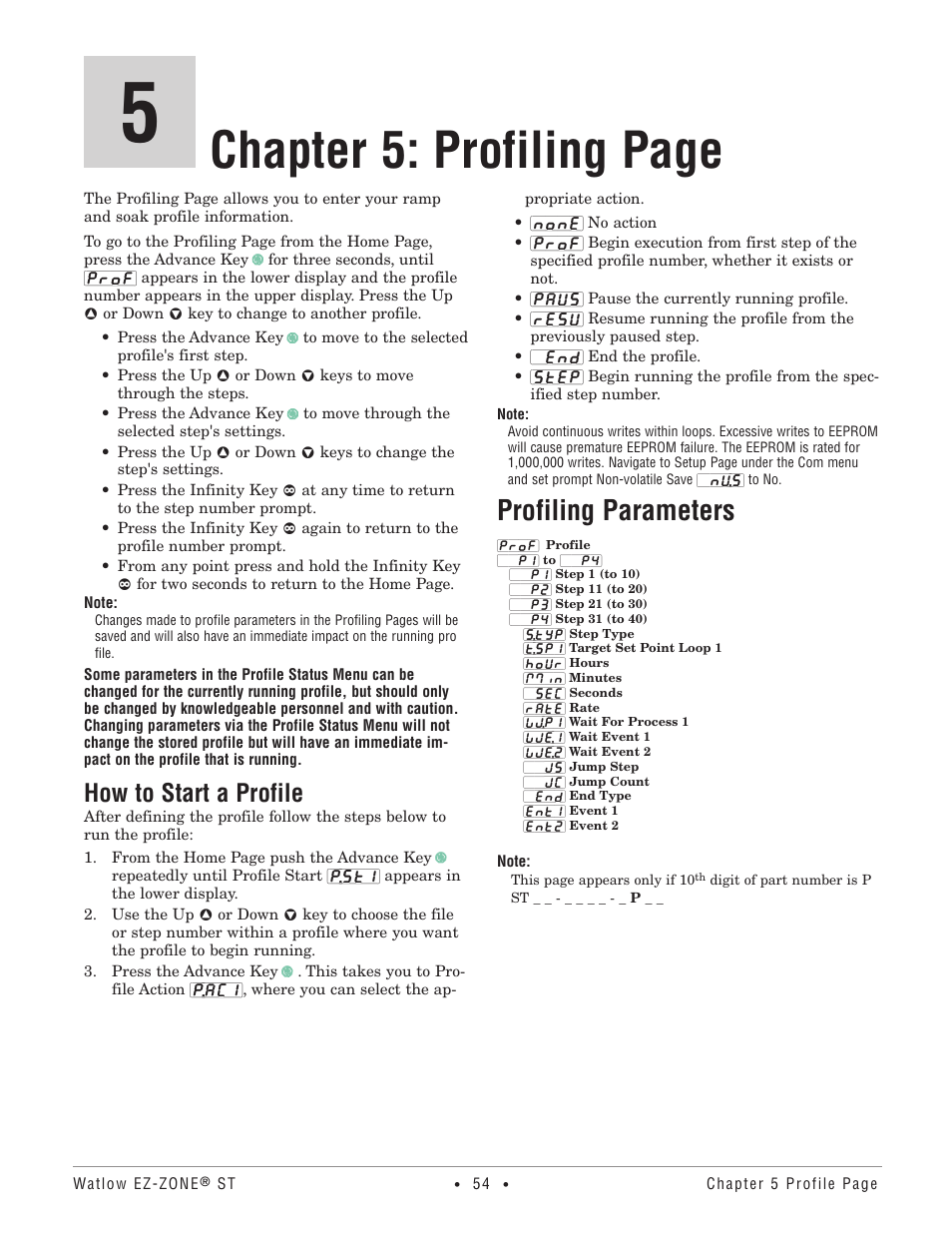 Chapter 5: profiling page, Profiling parameters, How to start a profile | Watlow EZ-ZONE ST User Manual | Page 56 / 97