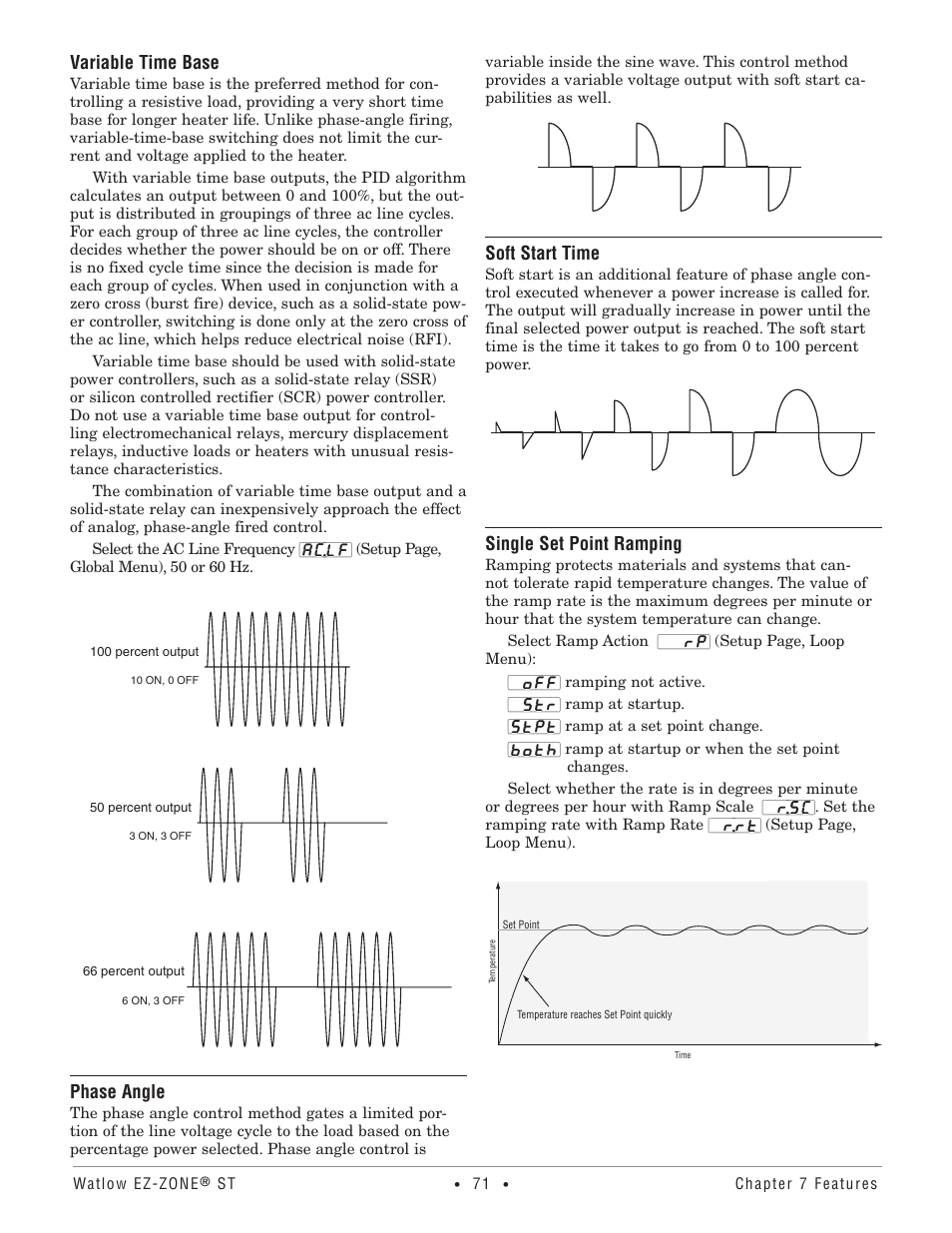 Variable time base, Phase angle, Soft start time | Single set point ramping, Heating system without ramping | Watlow EZ-ZONE ST User Manual | Page 73 / 97