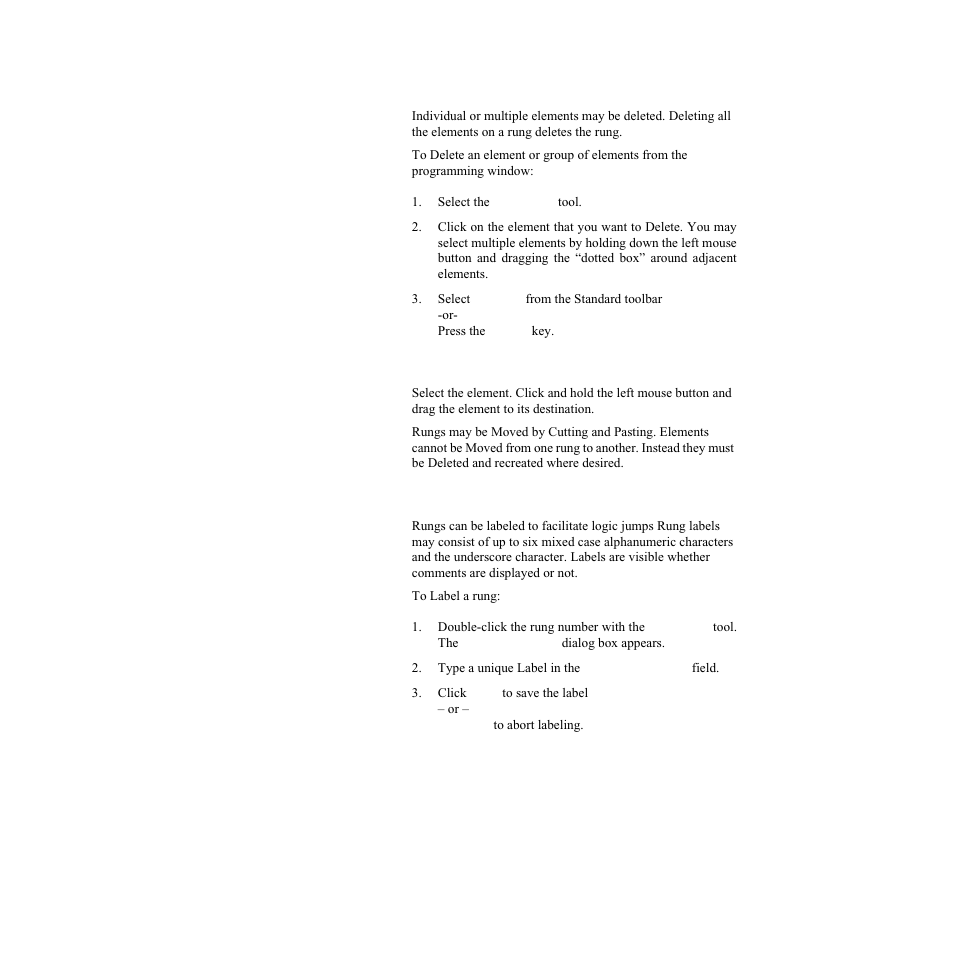 Deleting elements, Moving elements, Assigning labels to rungs | Watlow LogicPro User Manual | Page 116 / 296