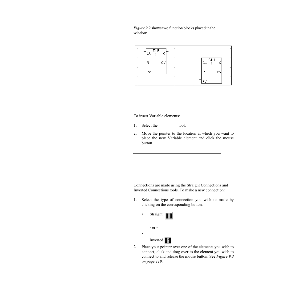 Inserting variable elements, Connecting inputs and outputs, Figure 9.2—placed function blocks | Watlow LogicPro User Manual | Page 125 / 296