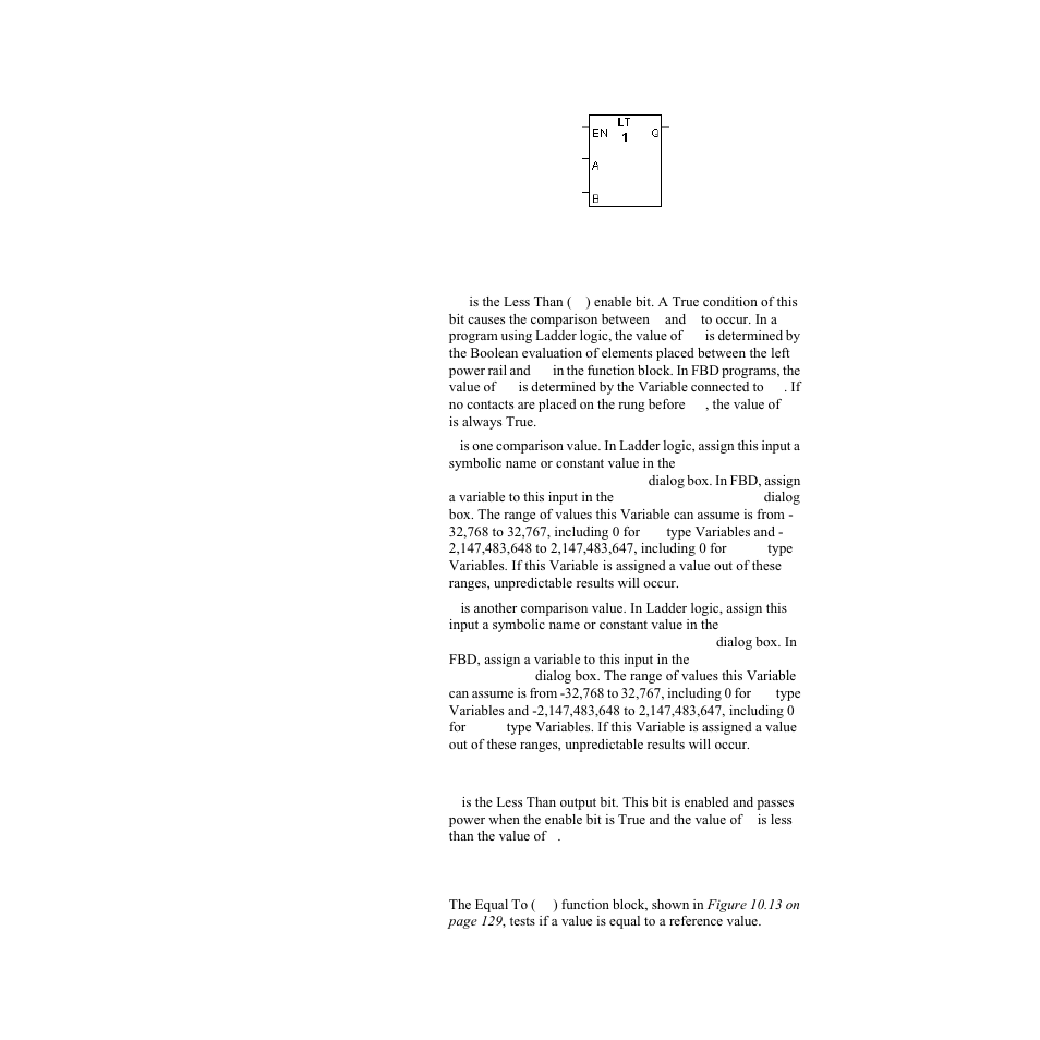 Inputs, Output, Equal to (eq) | Figure 10.12—less than function block | Watlow LogicPro User Manual | Page 144 / 296