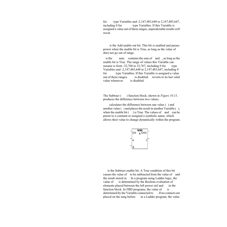Outputs, Subtract (sub), Inputs | Figure 10.15—subtract function block | Watlow LogicPro User Manual | Page 147 / 296