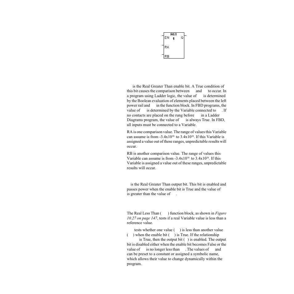 Inputs, Output, Real less than (rlt) | Figure 10.26— real greater than function block | Watlow LogicPro User Manual | Page 162 / 296