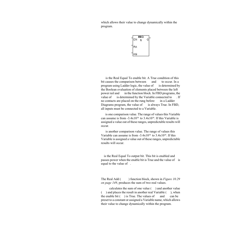 Inputs, Output, Real add (radd) | Figure 10.28— real equal to function block | Watlow LogicPro User Manual | Page 164 / 296