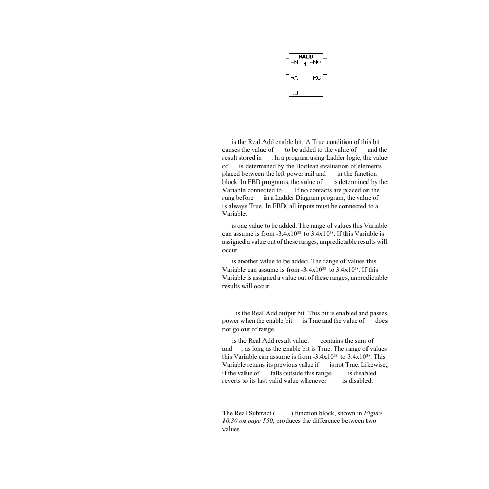 Inputs, Outputs, Real subtract (rsub) | Figure 10.29— real add function block | Watlow LogicPro User Manual | Page 165 / 296