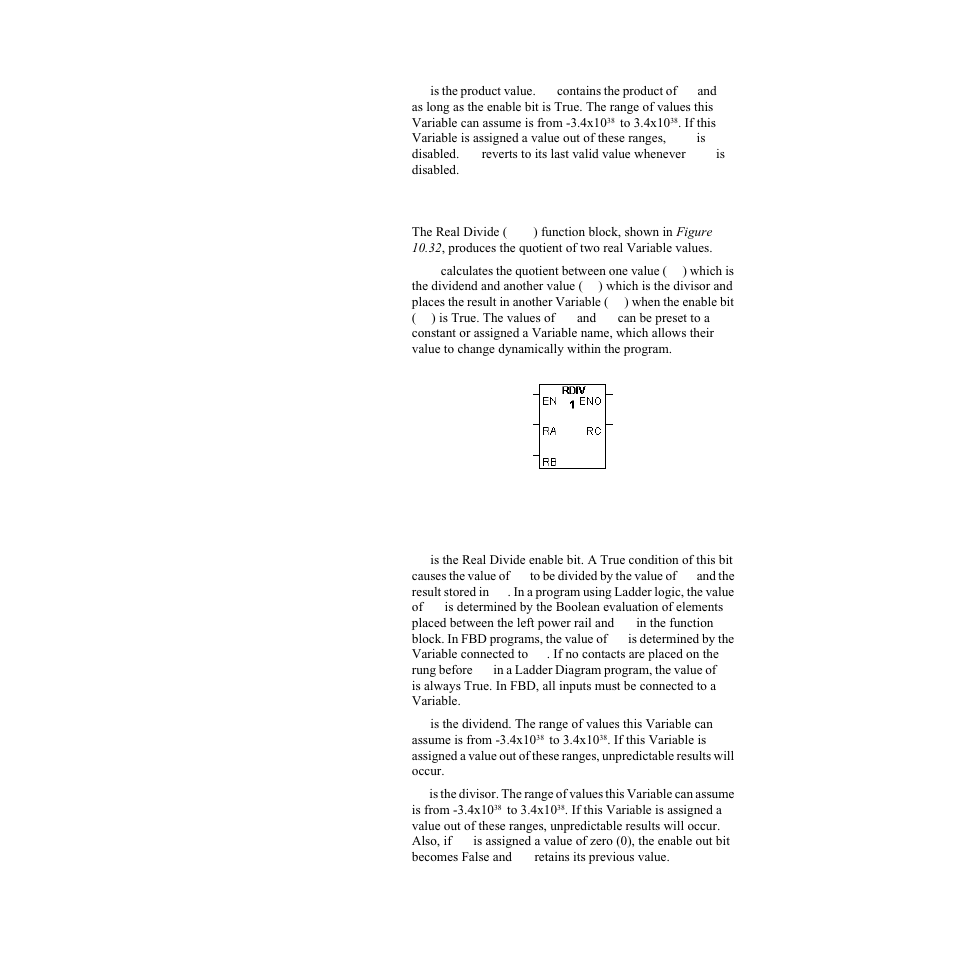 Real divide (rdiv), Inputs, Figure 10.32— real divide function block | Watlow LogicPro User Manual | Page 168 / 296