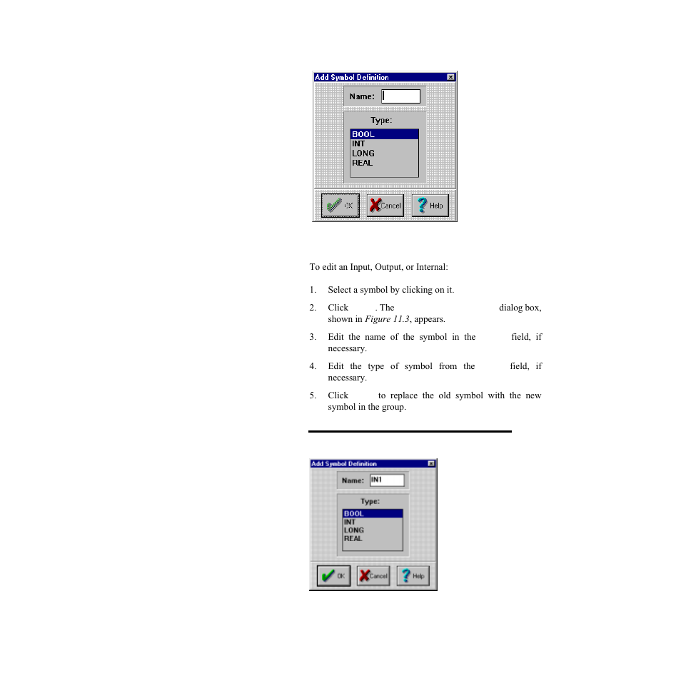 Figure 11.2—add symbol definition dialog box, Figure 11.3—edit symbol definition dialog box | Watlow LogicPro User Manual | Page 187 / 296
