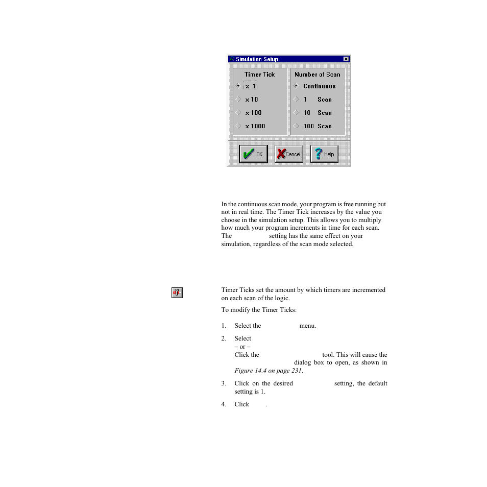 Timer ticks, Figure 14.3—simulation setup dialog box | Watlow LogicPro User Manual | Page 245 / 296