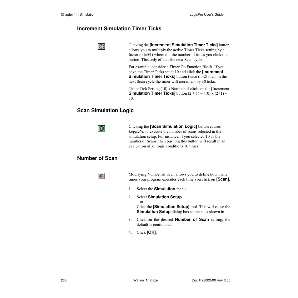 Increment simulation timer ticks, Scan simulation logic, Number of scan | Watlow LogicPro User Manual | Page 246 / 296