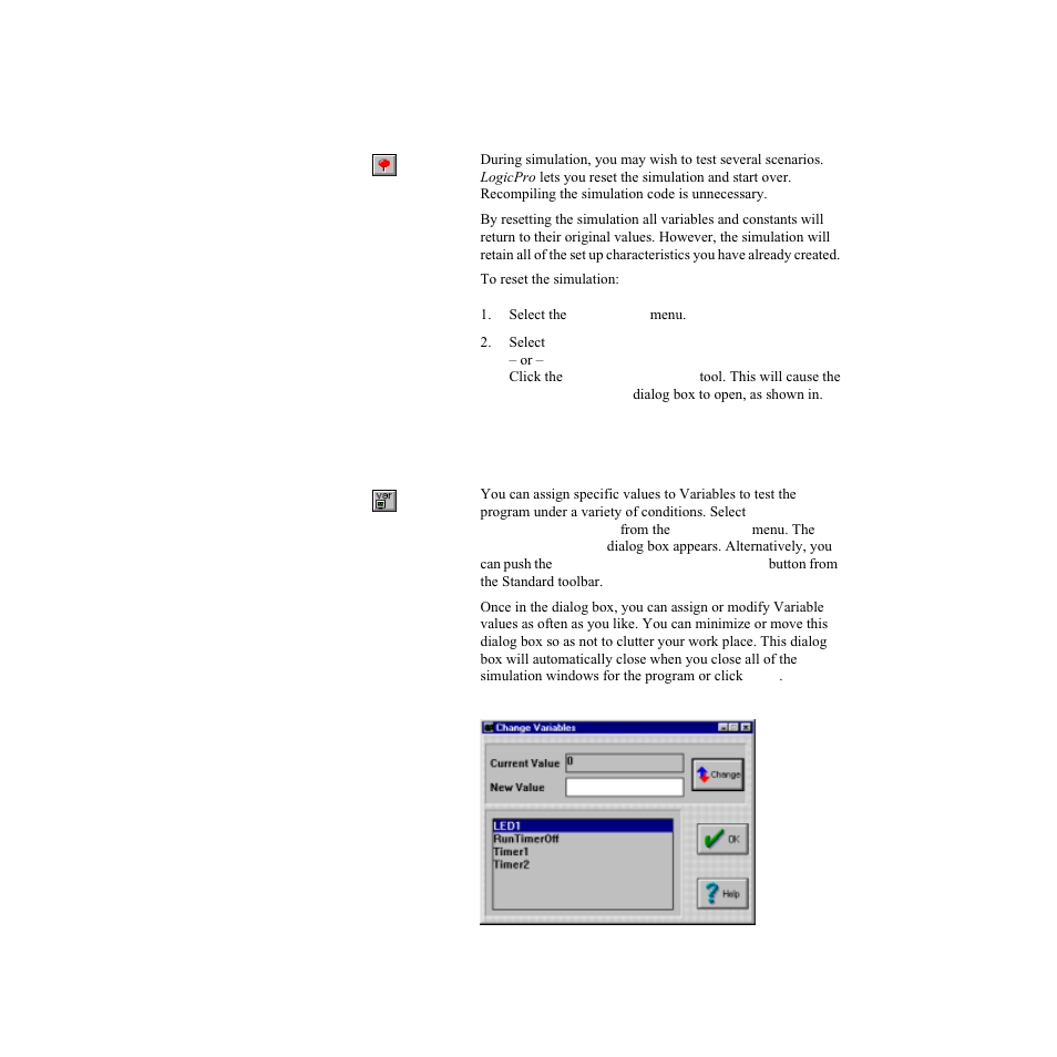 Resetting the simulation, Change simulation variables, Figure 14.4—change variables dialog box | Watlow LogicPro User Manual | Page 247 / 296