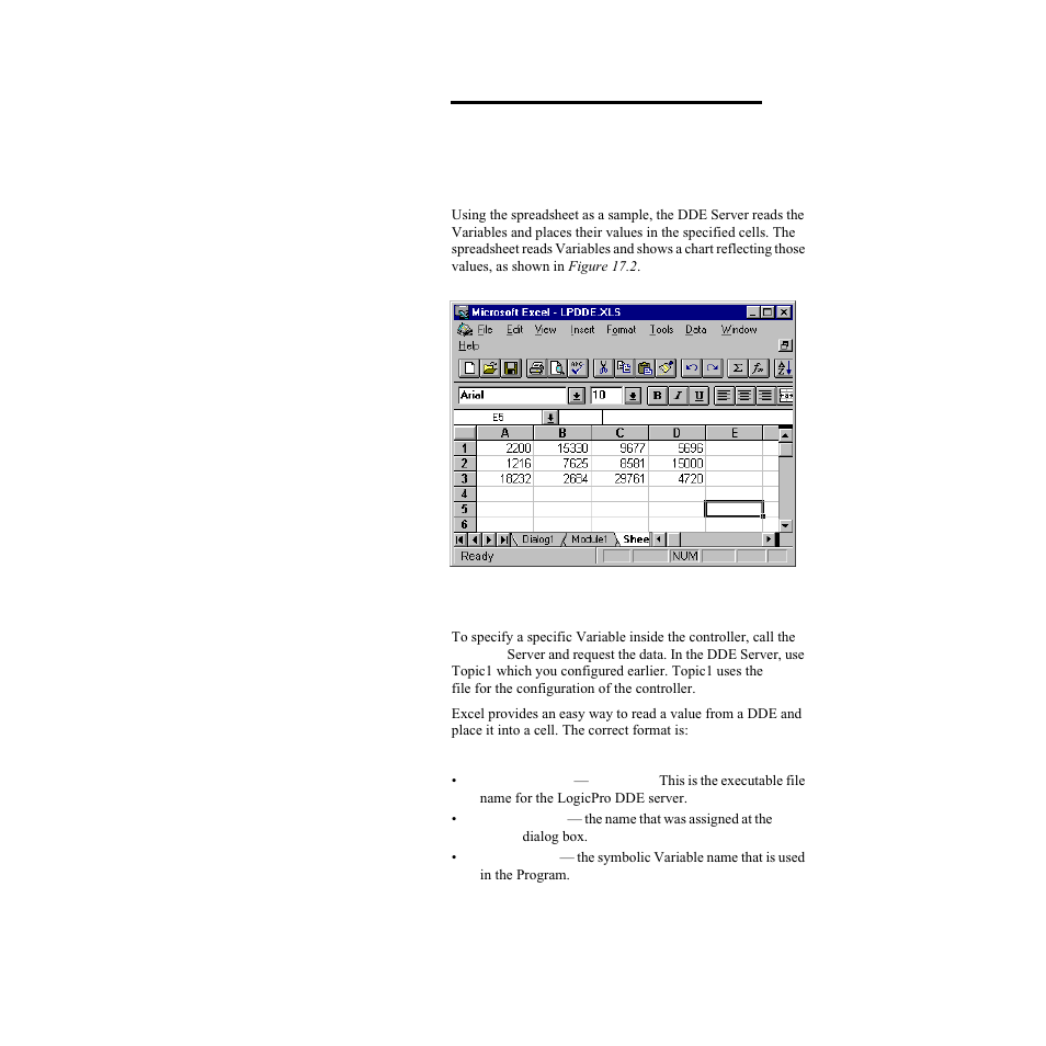 Setting up excel to read, Figure 17.2—spreadsheet example | Watlow LogicPro User Manual | Page 282 / 296