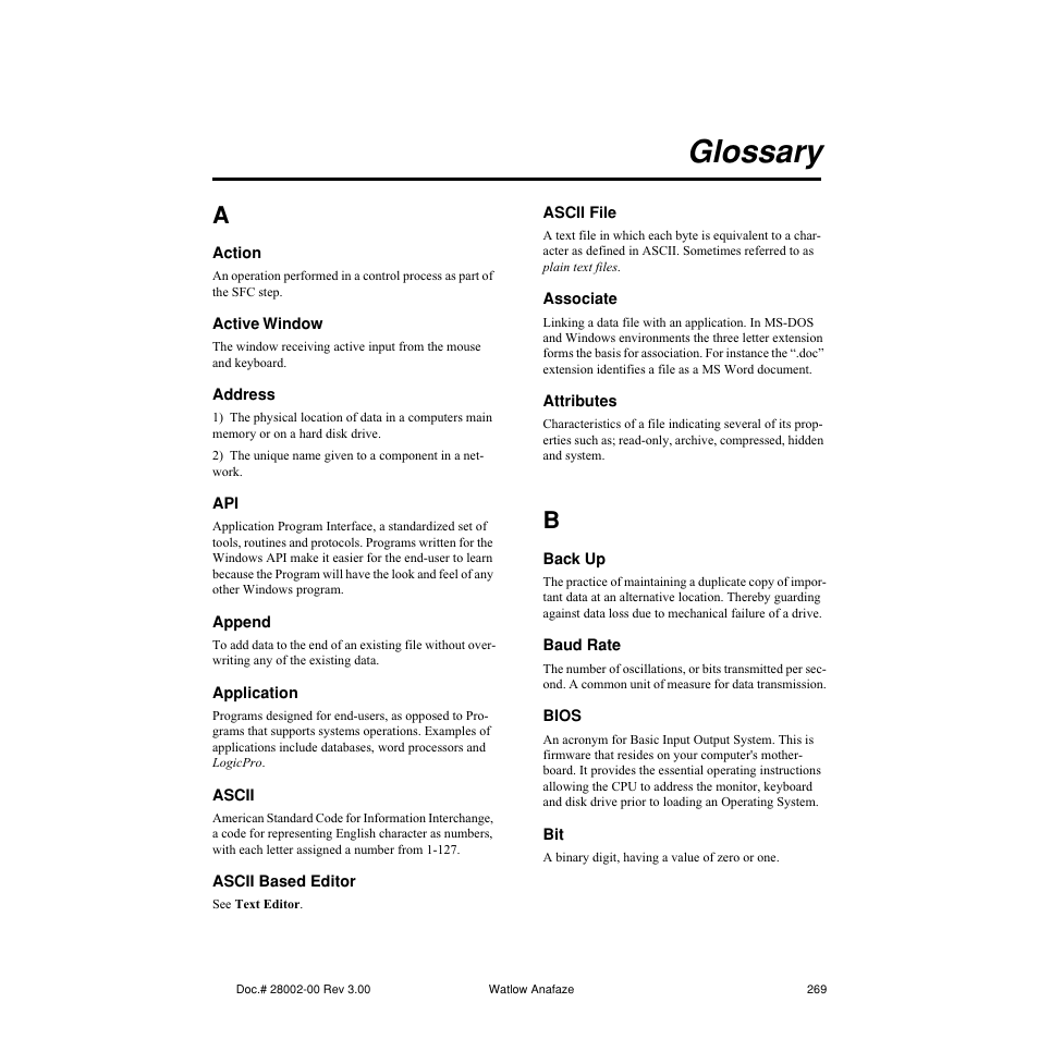 Glossary | Watlow LogicPro User Manual | Page 285 / 296