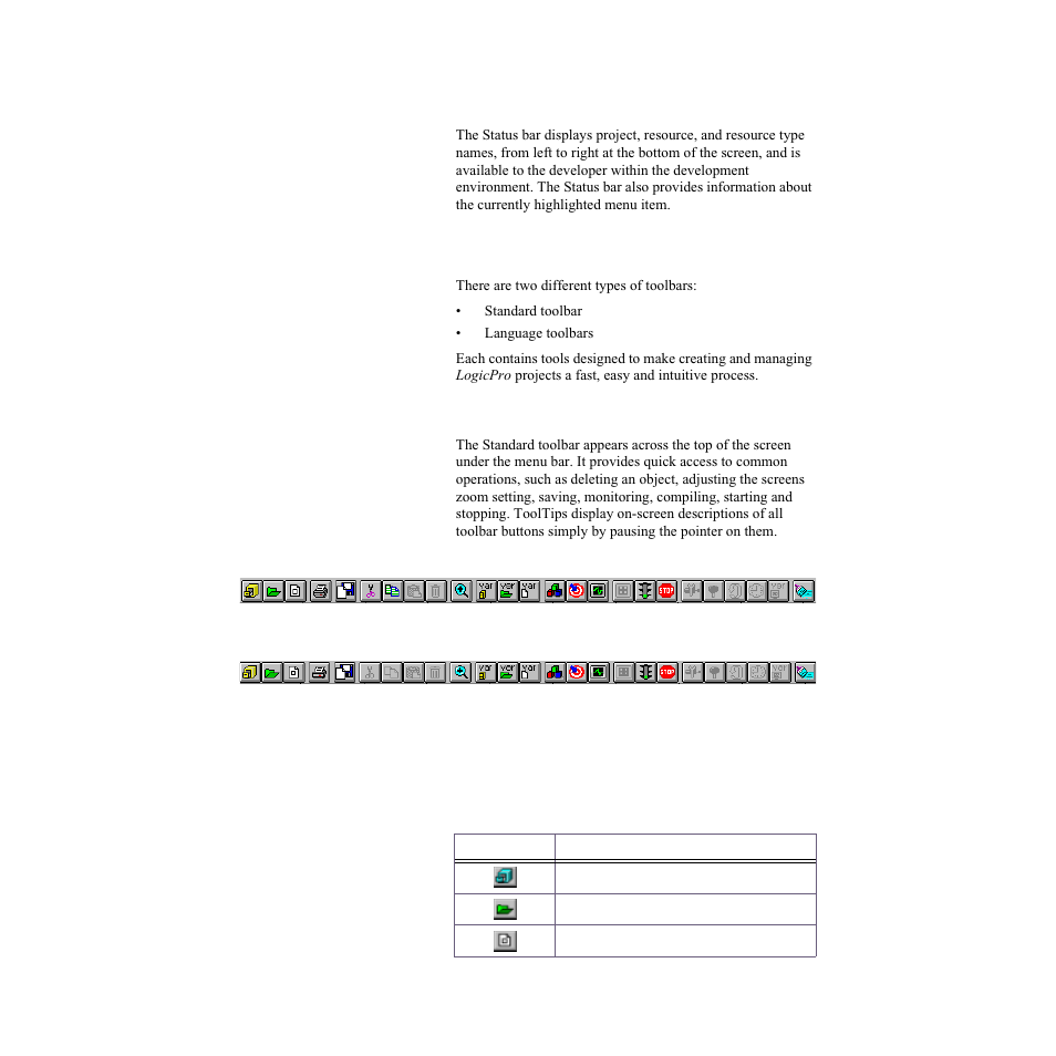 Status bar, Toolbars, Standard toolbar | Status bar toolbars | Watlow LogicPro User Manual | Page 34 / 296