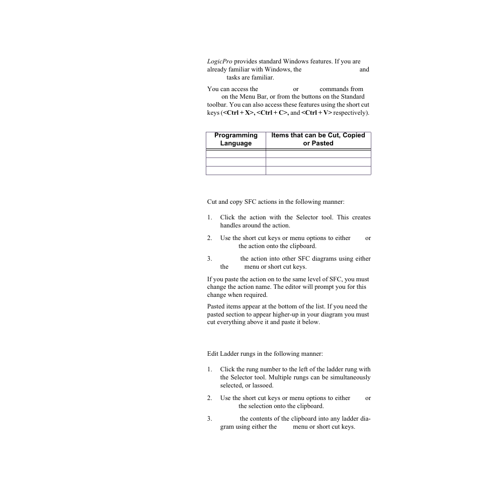 Using standard windows features, Sfc actions, Ladder rungs | Sfc actions ladder rungs | Watlow LogicPro User Manual | Page 38 / 296