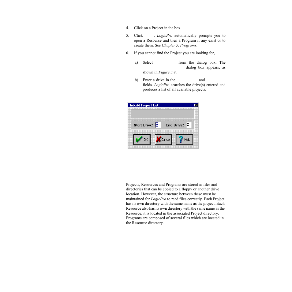 Copying projects, Figure 3.4—rebuild project list dialog box | Watlow LogicPro User Manual | Page 44 / 296