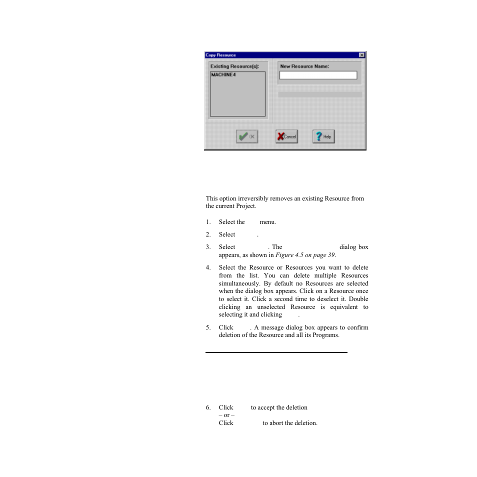 Deleting a resource, Figure 4.4—copy resource dialog box | Watlow LogicPro User Manual | Page 54 / 296