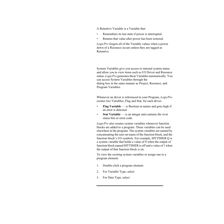 Retentive variables, System variables, Retentive variables system variables | Watlow LogicPro User Manual | Page 66 / 296
