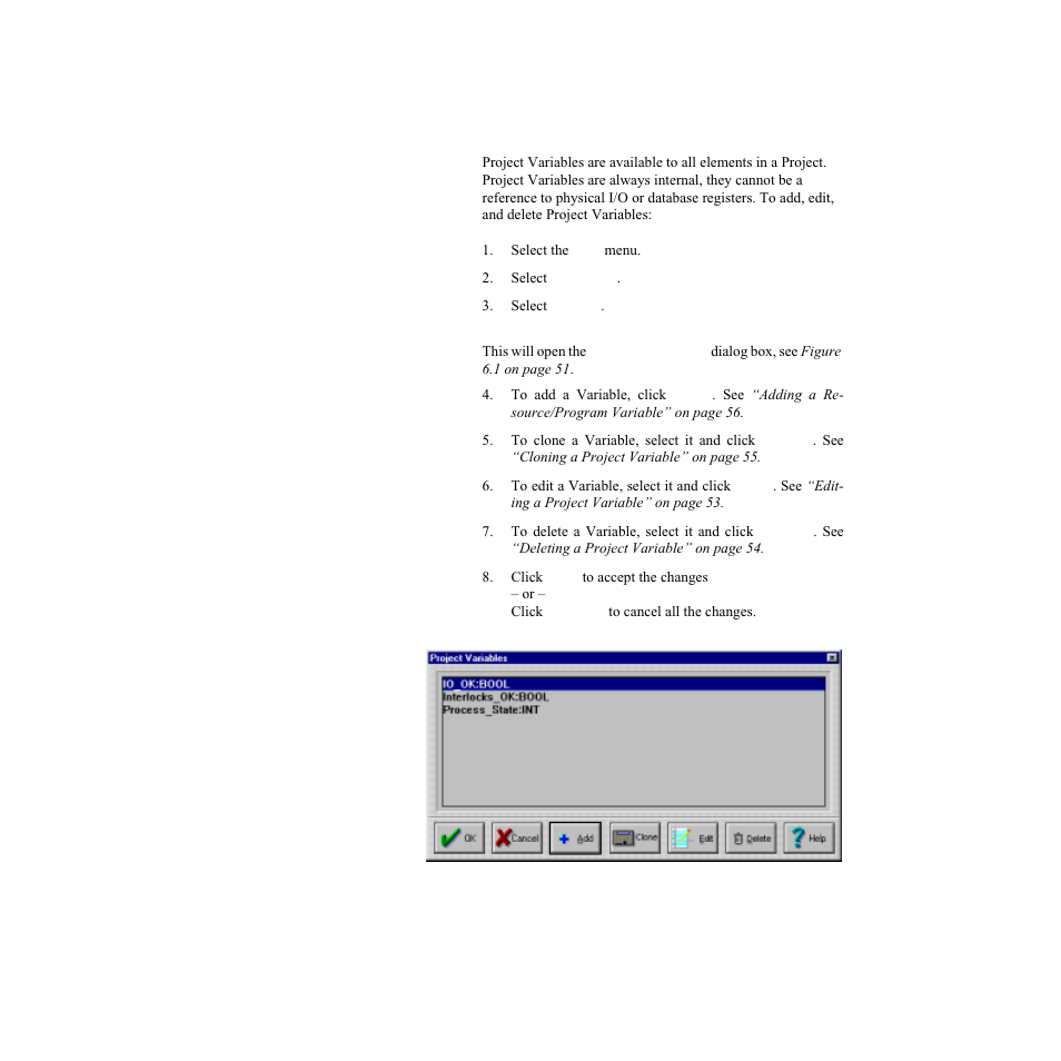 Project variables, Figure 6.1—project variables dialog box | Watlow LogicPro User Manual | Page 67 / 296